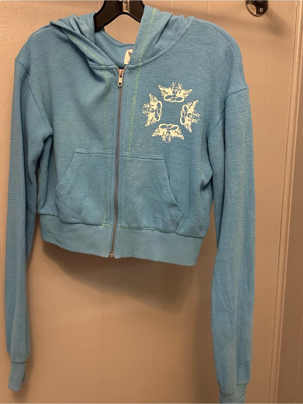 Boys Lie Light Blue Zip Hoodie with Angel Graphic